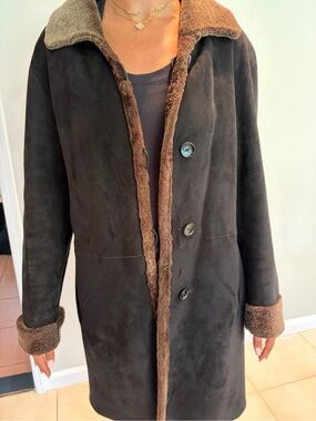 Classic Black Shearling-Trim Coat